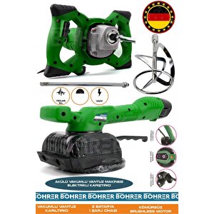 Alman Hb0387t Akülü Vantuz Fayans Makinesi Ve Elektrikli 3200w Yeşil Boya Harç Karıştırıcı 2'li Kombo Set
