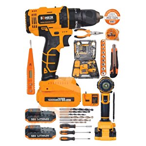Böhr 58v 5ah Darbeli Metal Şanzıman 32 Parça Full Set Orange Çift Akülü Şarjlı Vidalama Matkap