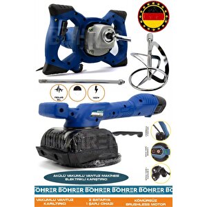 Alman Hb0388t Akülü Vantuz Fayans Makinesi Ve Elektrikli 3200w Mavi Boya Harç Karıştırıcı 2'li Kombo Set