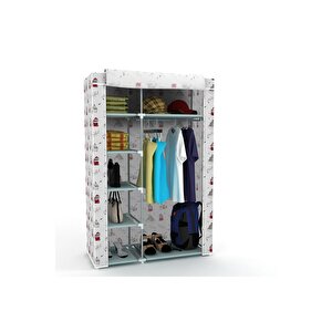 Dzgn Home Tek Yandan Raflı Metal Profilli Kumaş Bez Dolap Gardırop -İstanbul Desen