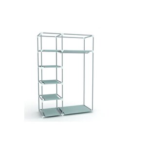 Dzgn Home Tek Yandan Raflı Plastik PVC Profilli Kumaş Bez Dolap Gardırop -Bej
