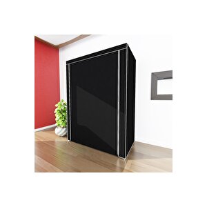 Dzgn Home Çelik Metal Borulu Yorgan Hurcu Bez Dolap Bez Yüklük Portatif Saklama Dolabı Gardırop - Siyah