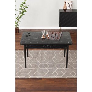 Dzgn Home 70 x 110 cm Si̇yah Mermer Desen Mdf Masa Sabi̇t Mutfak Masası, Yemek Masası
