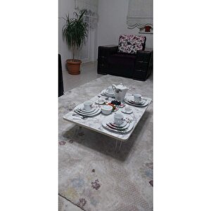 Ahşap Dikdörtgen Yer Sofrası-Hamur Açma Masası Beyaz Mermer 60 x 90 cm