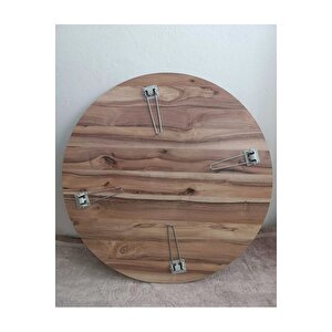 Katlanabili̇r Metal Ayaklı Ahşap Yer Sofrası Tepsi̇ Sini̇ 90 cm - Kahverengi