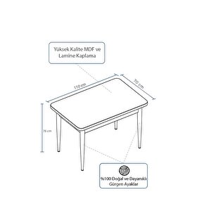 Dzgn Home 70 x 110 cm Beyaz Mdf Masa Sabi̇t Mutfak Masası, Yemek Masası