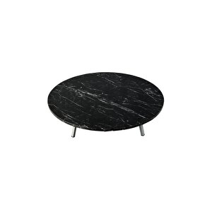 Katlanabilir Metal Ayaklı Ahşap Yer Sofrası Tepsi̇ Sini Siyah Mermer Desen - 100 cm