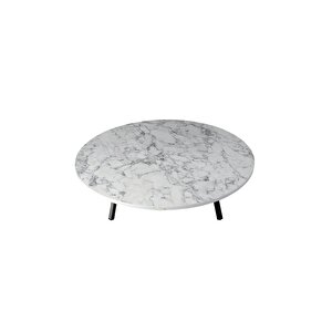 Katlanabilir Metal Ayaklı Ahşap Yer Sofrası Tepsi̇ Sini Beyaz Mermer Desen - 100 cm