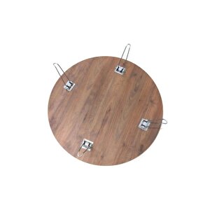 Katlanabili̇r Metal Ayaklı Ahşap Yer Sofrası Tepsi̇ Sini̇ 80 cm - Kahverengi