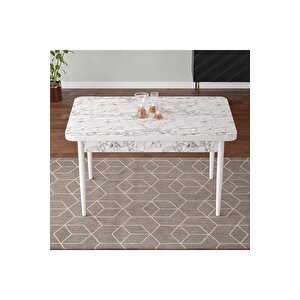 Dzgn Home 70 x 110 cm Beyaz Mermer Desen Mdf Masa Sabi̇t Mutfak Masası, Yemek Masası