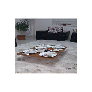 Katlanır Kare Yer Sofrası Hamur Açma Sunum Masası Ceviz 60  x 60 cm