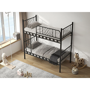 Dzgn Home Meti̇s Genç Çocuk Yatak Odası Metal Ranza Ve Karyola Siyah - 90 x 190 cm
