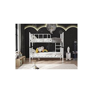Dzgn Home Zambak Genç Çocuk Yatak Odası Metal Ranza Ve Karyola - Beyaz - 90 x 200 cm