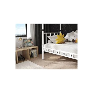 Dzgn Home Zambak Genç Çocuk Yatak Odası Metal Ranza Ve Karyola - Beyaz - 90 x 200 cm