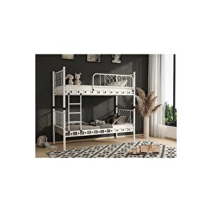 Dzgn Home Meti̇s Genç Çocuk Yatak Odası Metal Ranza Ve Karyola - Beyaz - 90 x 200 cm