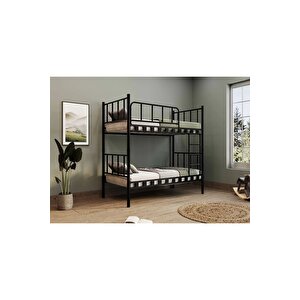 Dzgn Home Zambak Genç Çocuk Yatak Odası Metal Ranza Ve Karyola - Siyah - 90 x 190 cm