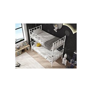 Dzgn Home Zambak Genç Çocuk Yatak Odası Metal Ranza Ve Karyola - Beyaz - 90 x 190 cm