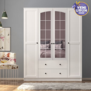 Side Rose 4 Kapak 2 Çekmece Aynalı Gardırop 184 Cm