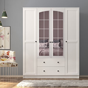 Side Rose 4 Kapak 2 Çekmece Aynalı Gardırop 184 Cm