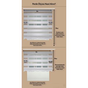 Çiftli Sistem Çizgili Kırık Beyaz Tül + Karartma Blackout Güneşlik Perdeler 190x260 cm