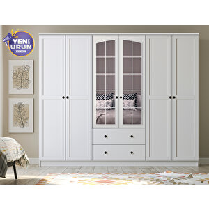Side Rose 6 Kapak 2 Çekmece Aynalı Gardırop 184 Cm