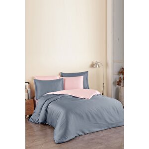 Laura Home Pamuk Saten Nevresim Takımı İndi̇go-pembe-family Size