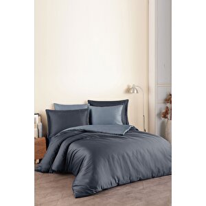 Laura Home Pamuk Saten Nevresim Takımı Antrasi̇t-i̇ndi̇go-family Size