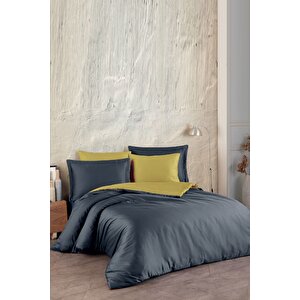 Laura Home Pamuk Saten Nevresim Takımı Antrasi̇t-sari-family Size