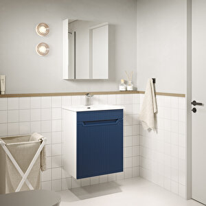 Banyo Dolabı, Ayna Ve Lavabo Seti, 55 Cm, Belize Mavi