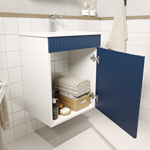 Banyo Dolabı, Ayna Ve Lavabo Seti, 55 Cm, Belize Mavi
