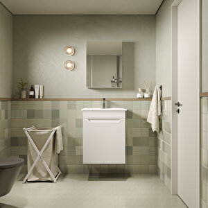 Banyo Dolabı, Ayna Ve Lavabo Seti, 55 Cm, Beyaz