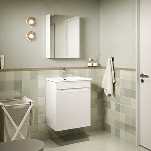 Banyo Dolabı, Ayna Ve Lavabo Seti, 55 Cm, Beyaz
