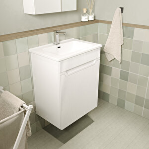 Banyo Dolabı, Ayna Ve Lavabo Seti, 55 Cm, Beyaz