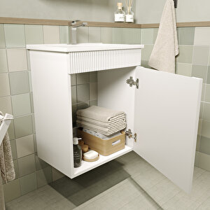 Banyo Dolabı, Ayna Ve Lavabo Seti, 55 Cm, Beyaz