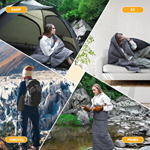 Haegs Kamp Battaniyesi - Dış Mekan Hafif Kompakt Seyahat Yorganı Kamp Yürüyüş Outdoor Şal, Battaniye 175-135 Cm Gri