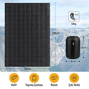 Haegs Kamp Battaniyesi - Dış Mekan Hafif Kompakt Seyahat Yorganı Kamp Yürüyüş Outdoor Şal, Battaniye 200-150 Cm Siyah