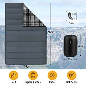 Haegs Flanel Kamp Battaniyesi, Seyahat Yorganı Dış Mekan Hafif Kompakt Outdoor Kamp Çadır Karavan Battaniye 215-150 Cm Antrasit