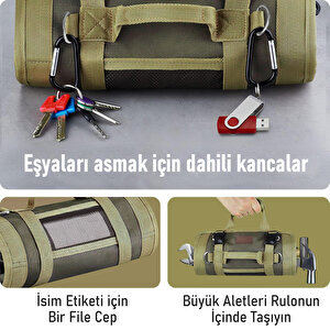 Haegs Alet Çantası, Ağır Hizmet Tipi Kanvas Rulo Takım Çantası, Katlanabilir Alet Organizer El Çantası, Tamirci Usta Marangoz Elektrikçi Teknisyen Hobici Takım Çantası, Alet Takım Anahtar Düzenleyici Çanta Haki