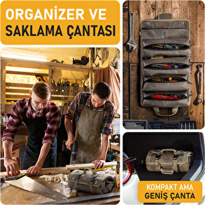 Haegs Alet Çantası, Ağır Hizmet Tipi Kanvas Rulo Takım Çantası, Katlanabilir Alet Organizer El Çantası, Tamirci Usta Marangoz Elektrikçi Teknisyen Hobici Takım Çantası, Alet Takım Anahtar Düzenleyici Çanta Gri