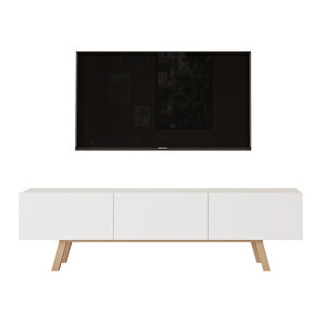 Robin Home Marlon Tv Ünitesi 3 Kapaklı 180cm Ahşap Ayaklı Beyaz