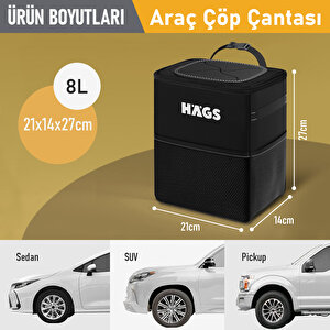 Haegs Araç Içi Çöp Çantası, Araba Çöp Kovası -araç Çöp Kutusu Kapaklı Ve Saklama Cepli %100 Sızdırmaz Organizer Çanta, Su Geçirmez Oto Çöp Kovası, Çok Amaçlı Araç Içi Düzenleyici Çanta, 8 Lt - Gri