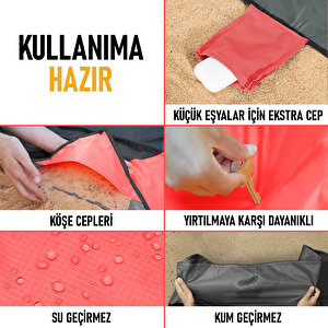 Haegs Cep Yer Örtüsü, Piknik Örtüsü Kamp Matı, Plaj Yer Örtüsü, Su Geçirmez, Kum Tutmaz, Hızlı Kurur, Hafif, Katlanabilir İnce Zemin Örtüsü Outdoor Açık Hava Kamp Yürüyüş Seyahat Için - El Askılı - 180-150cm - Kırmızı