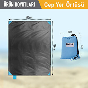 Haegs Cep Yer Örtüsü, Piknik Örtüsü Kamp Matı, Plaj Yer Örtüsü, Su Geçirmez, Kum Tutmaz, Hızlı Kurur, Hafif, Katlanabilir İnce Zemin Örtüsü Outdoor Açık Hava Kamp Yürüyüş Seyahat Için - El Askılı - 180-150cm - Mavi