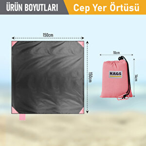 Haegs Cep Yer Örtüsü, Piknik Örtüsü Kamp Matı, Plaj Yer Örtüsü, Su Geçirmez, Kum Tutmaz, Hızlı Kurur, Hafif, Katlanabilir İnce Zemin Örtüsü Outdoor Açık Hava Kamp Yürüyüş Seyahat Için - El Askılı - 150-150cm - Pembe