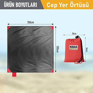 Haegs Cep Yer Örtüsü, Piknik Örtüsü Kamp Matı, Plaj Yer Örtüsü, Su Geçirmez, Kum Tutmaz, Hızlı Kurur, Hafif, Katlanabilir İnce Zemin Örtüsü Outdoor Açık Hava Kamp Yürüyüş Seyahat Için - El Askılı - 150-150cm - Kırmızı