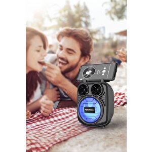 Torima D32 Siyah Kablosuz Taşınabilir Telefon Tutacaklı Şarj Edilebilir Bluetooth Hoparlör Usb-tf Speaker