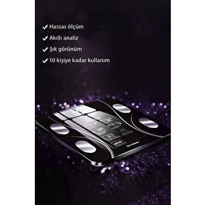 Torima Xk-26c Siyah Dijital Baskül Yağ Kas Su Vücut Kitle İndeksi Kilo Ölçer Bluetooth Tartı