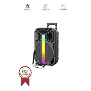 Torima Gts-1846 Işıklı Mikrofonlu Kumandalı Tekerlekli Bluetooth Hoparlör Siyah