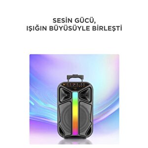 Torima Gts-1846 Işıklı Mikrofonlu Kumandalı Tekerlekli Bluetooth Hoparlör Siyah