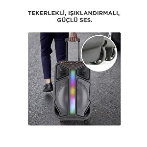 Torima Gts-1846 Işıklı Mikrofonlu Kumandalı Tekerlekli Bluetooth Hoparlör Siyah